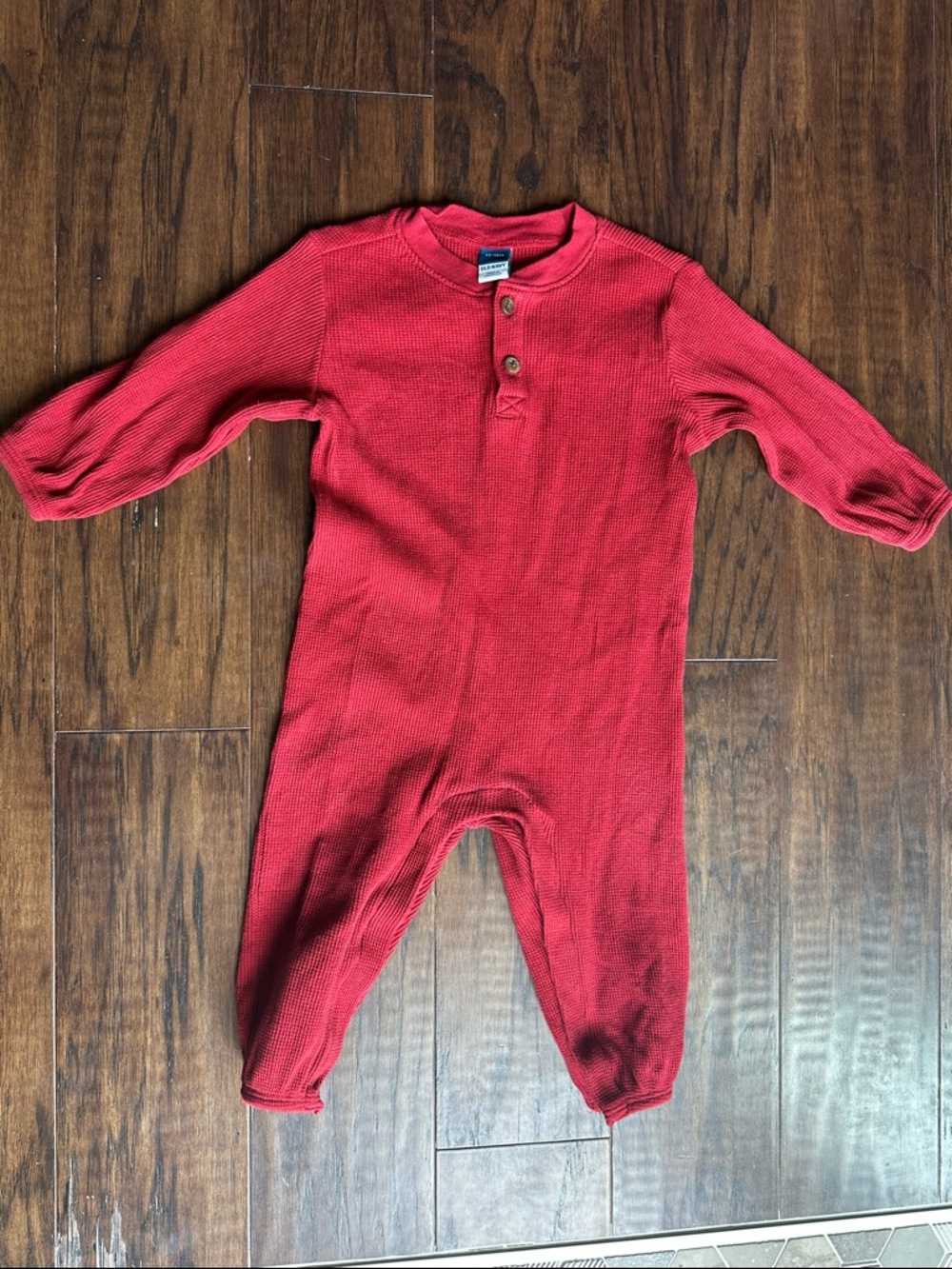 Old Navy Red Ribbed Henley One-Piece for 12-18 month. Soft Long-Sleeve Romper
